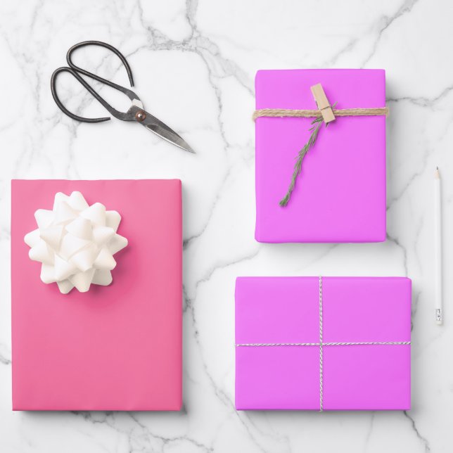 Feuille De Papier Cadeau Teintes Rose Fuchsia Ultra Français Simple 3 Tons (Recto)