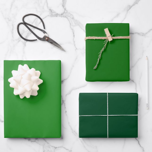 Feuille De Papier Cadeau Teintes vert foncé de la forêt simple 3 tons (Recto)