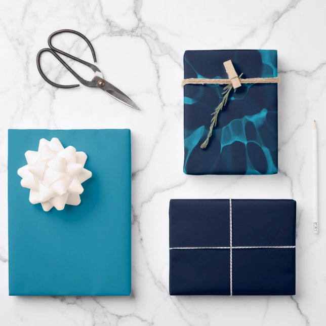 Feuille De Papier Cadeau Teinture à carreaux bleus (Recto)