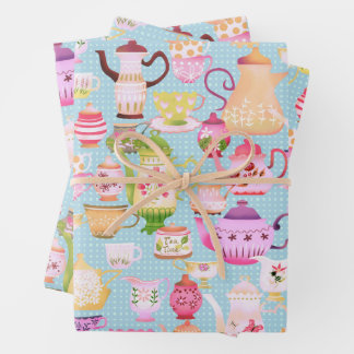 Feuille De Papier Cadeau Teintures et tasses bleu