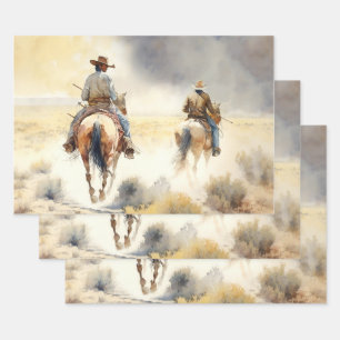 Feuille De Papier Cadeau Tempête de prairie à l'aquarelle western poussiére