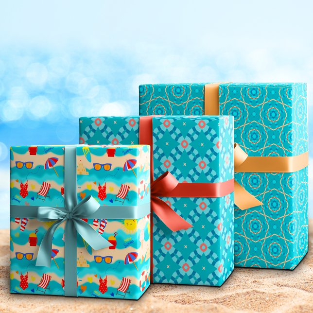 Feuille De Papier Cadeau Temps heureux de plage d'été (Créateur téléchargé)