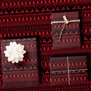 Feuille De Papier Cadeau Tendance Pull de Noël Ugly Noir et Rouge Nordique