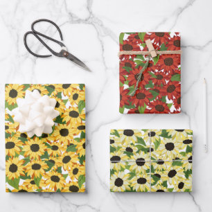 Feuille De Papier Cadeau Tendances florales du tournesol jaune rouge blanc