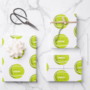 Feuille De Papier Cadeau Tennis Ball Anniversaire fête Nom personnalisé