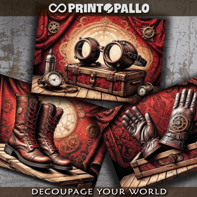 Feuille De Papier Cadeau Tenue steampunk triptyque : gant, lunettes, bottes (Créateur téléchargé)