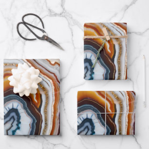 Feuille De Papier Cadeau Terracotta Blanc Noir Bleu Or Géode Agate