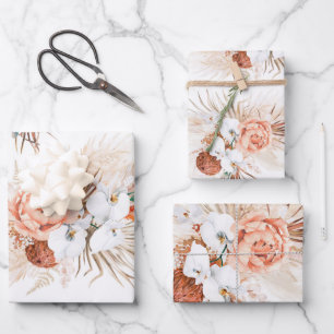 Feuille De Papier Cadeau Terracotta Floral Pampas Grass Motif Guerre Élég