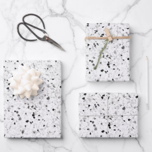 Feuille De Papier Cadeau Terrazzo Élégant Rétro Gris Noir Et Blanc
