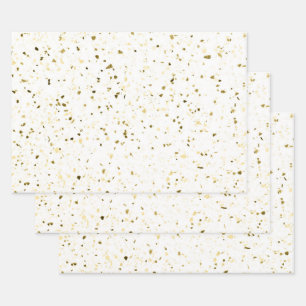 Feuille De Papier Cadeau Terrazzo Retro White Brown Green Motif Vintage
