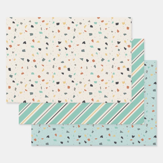 Feuille De Papier Cadeau Terrazzo Tile Confetti Style Moderne Tons de Terre (Lot)