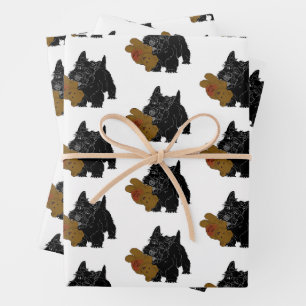 Feuille De Papier Cadeau Terrier Écossais avec Ours en Peluche