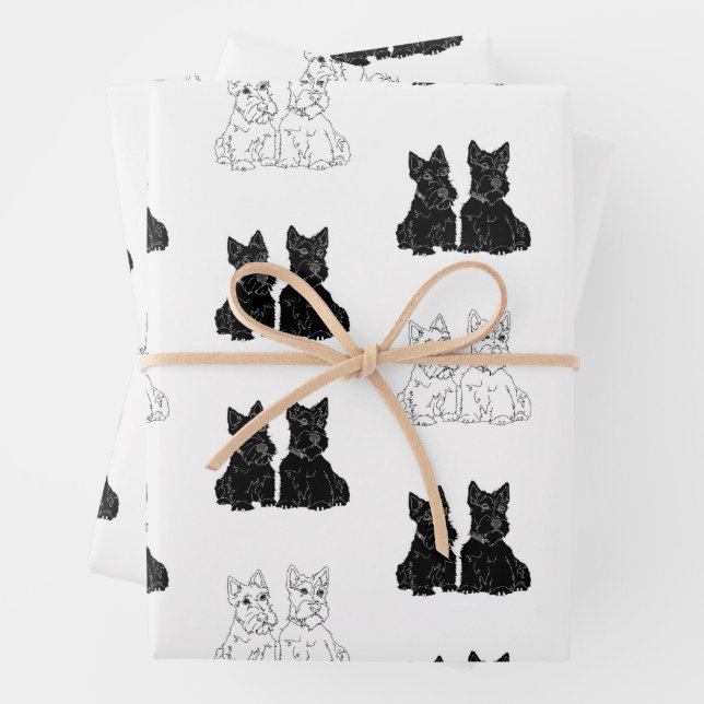 Feuille De Papier Cadeau Térriers Écossais  (En situation)