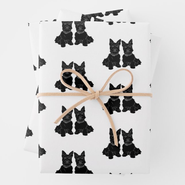 Feuille De Papier Cadeau Térriers Écossais  (En situation)