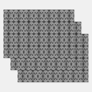 Feuille De Papier Cadeau Tête de crâne gothique Noir et blanc Motif Abstrai