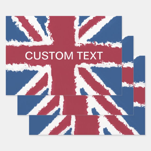 Feuille De Papier Cadeau Texte personnalisé British Union Jack Drapeau Art  (Lot)