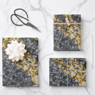Feuille De Papier Cadeau Texture rocheuse abstraite avec étincelles dorées