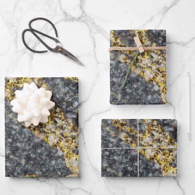 Feuille De Papier Cadeau Texture rocheuse abstraite avec étincelles dorées (Recto)