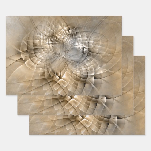 Feuille De Papier Cadeau Textures d'art fractal moderne abstrait tons de te (Lot)