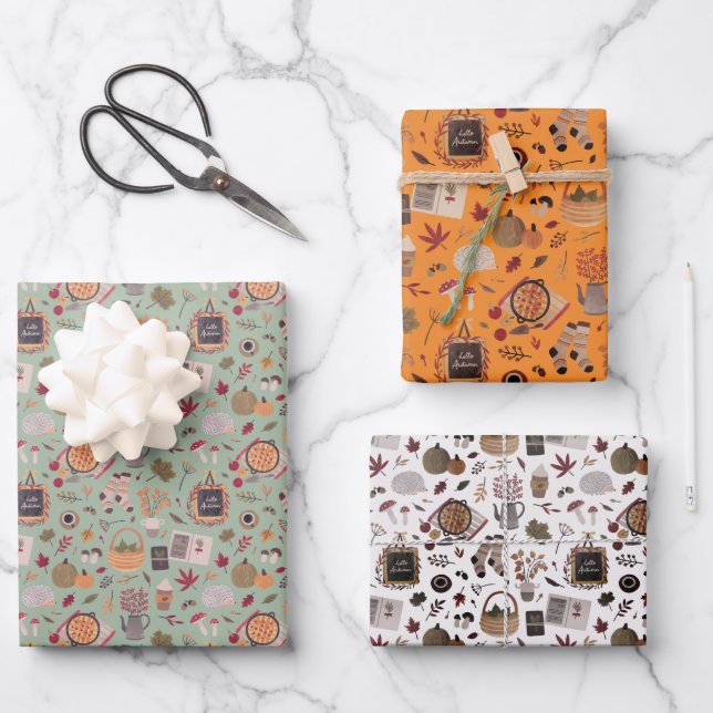 Feuille De Papier Cadeau Thanksgiving & Fall Wrapper Paper 3 Fausses feuill (Recto)