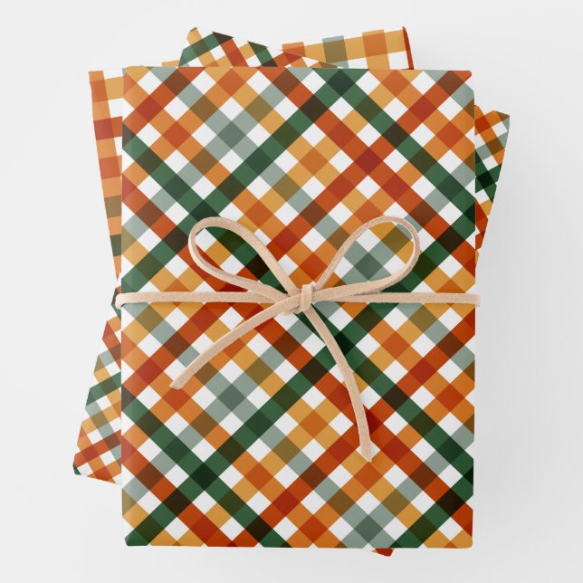 Feuille De Papier Cadeau Thanksgiving Gingham Moderne (En situation)