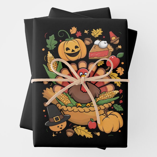 Feuille De Papier Cadeau Thanksgiving Turquie Thanksgiving Pie Fall Famille (En situation)
