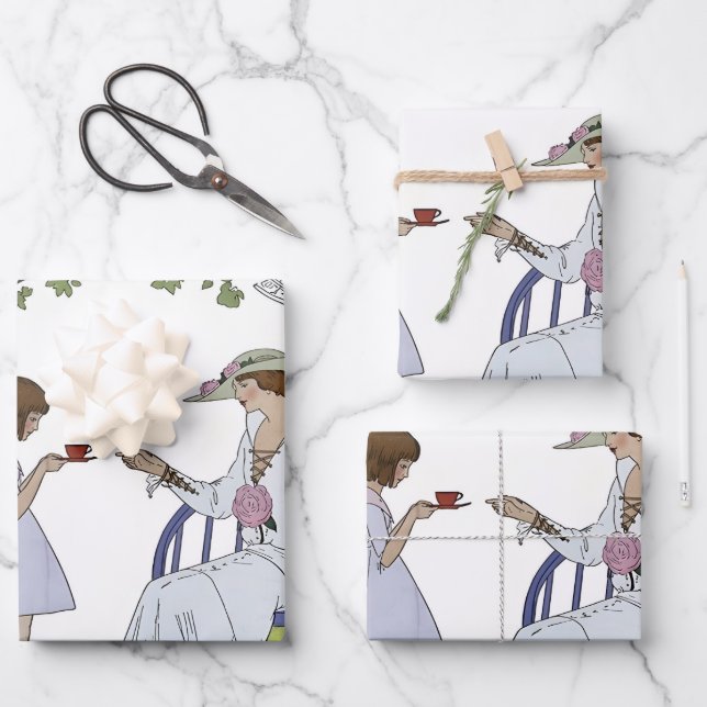 Feuille De Papier Cadeau Thé de jardin rétro (Recto)