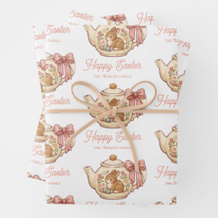 Feuille De Papier Cadeau Théière de lapin de Pâques personnalisée Floral 