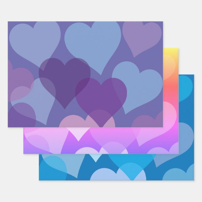 Feuille De Papier Cadeau Thème coeurs élégants bleu rose violet (Lot)