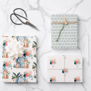 Feuille De Papier Cadeau Thème de fête d'anniversaire de la jungle sauvage