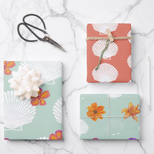 Feuille De Papier Cadeau Thème de la fête de la plage côtière (Recto)