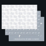 Feuille De Papier Cadeau Thème de voyage romantique Carte du timbre de pass<br><div class="desc">Le timbre-passeport personnalisé bleu nuit inspiré du voyage, le monogramme de la piste cardiaque de l'avion et la conception d'une carte du monde sur papier d'emballage personnalisé avec plusieurs modèles pour un mariage de destination ou une douche nuptiale à thème de voyage ou une décoration de table de réception. Tapez...</div>