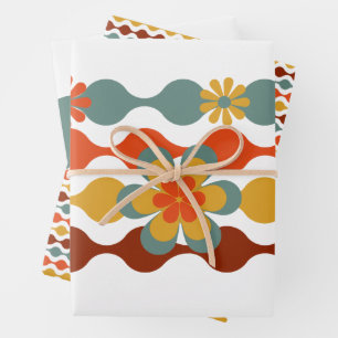 Feuille De Papier Cadeau Thème des années 70 Couleurs Motif Fleurs Envelopp