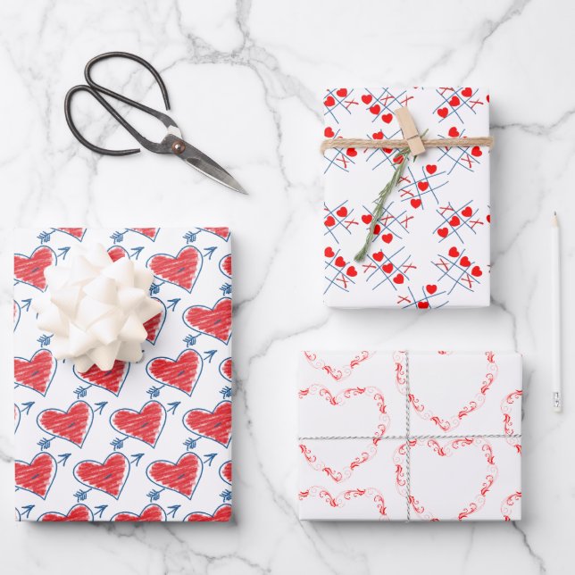 Feuille De Papier Cadeau Thème du coeur Saint Valentin Occasion (Recto)