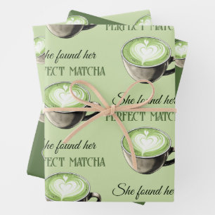 Feuille De Papier Cadeau Thème élégant de café, matcha parfait pour une bab