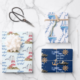 Feuille De Papier Cadeau Thème nautique marin voile thème homme grand-père,
