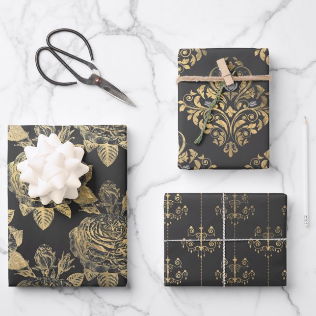 Feuille De Papier Cadeau Thème Paris gris et or (Recto)