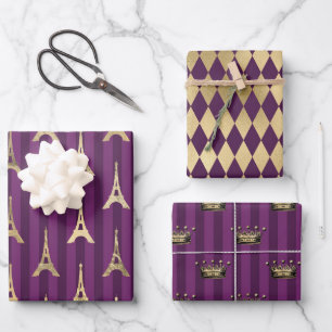 Feuille De Papier Cadeau Thème Purple and Gold Paris