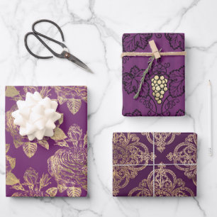Feuille De Papier Cadeau Thème Purple and Gold Paris