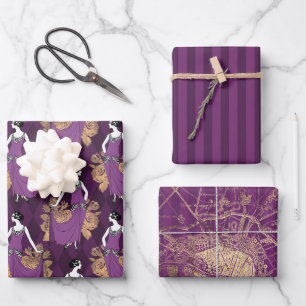 Feuille De Papier Cadeau Thème Purple and Gold Paris