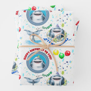 Feuille De Papier Cadeau Thème requin fête d'anniversaire enfants