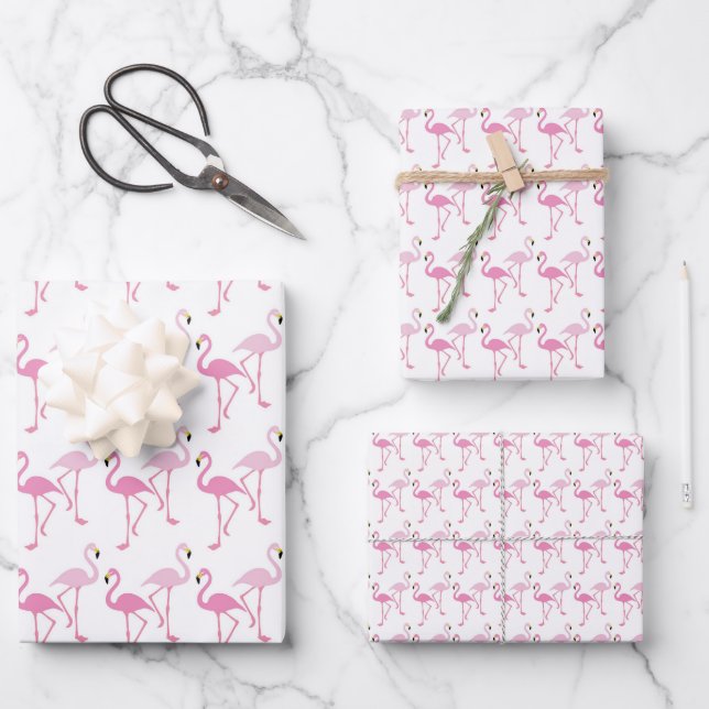 Feuille De Papier Cadeau Thème Rétro Pink Flamingo (Recto)