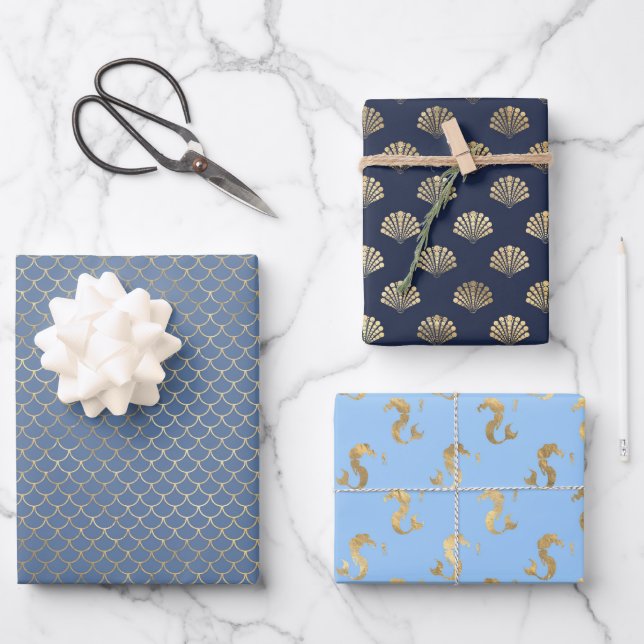 Feuille De Papier Cadeau Thème Sirène Sous La Fête De La Mer (Recto)