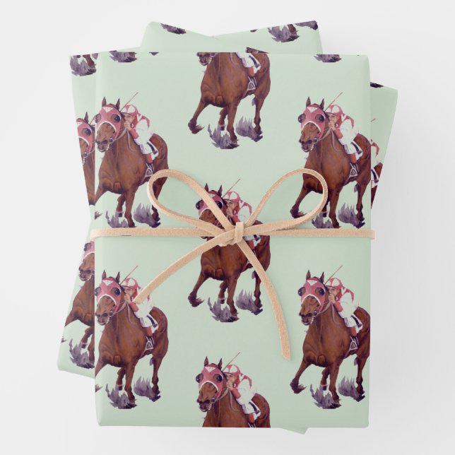 Feuille De Papier Cadeau Thoroughbred Horse gagne la course (En situation)