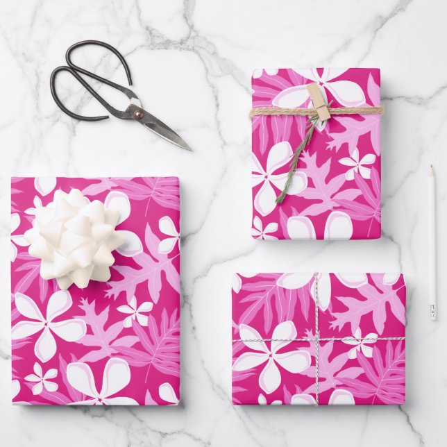 FEUILLE DE PAPIER CADEAU TIARE (ROSE CHAUDE) (Recto)