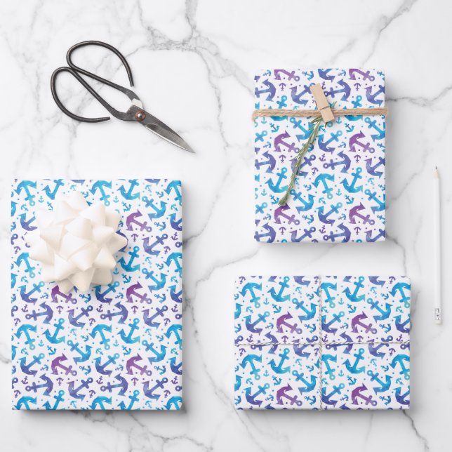 Feuille De Papier Cadeau Tie Dye Motif Ancre (Recto)