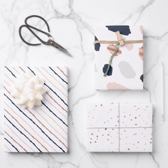 Feuille De Papier Cadeau Tiffany Styles Collection Rose Gold & Navy Blue (Recto)