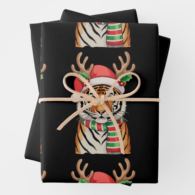 Feuille De Papier Cadeau Tiger Reindeer Noël Noël Noël Noël Noël Noël (En situation)