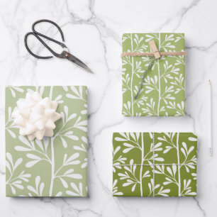 Feuille De Papier Cadeau Tiges de jardin vertes lumineuses botanique modern
