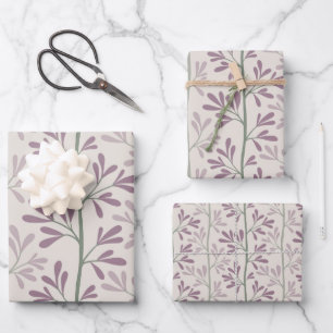 Feuille De Papier Cadeau Tiges de jardin Zen mauve et vert botanique